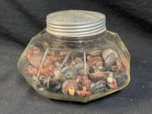 NICE COLLECTION OF LEATHER BUTTONS IN ARDOR OCTAGONAL GLASS JAR