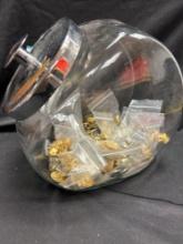 Clear Glass Candy Cookie Jar Chrome Lid, with Vintage Gold-tone Collectible Buttons