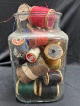 Fun Jar filled with spools of Clark's / Coats & Clark Sewing Thread