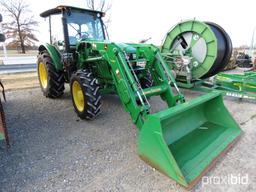 JOHN DEERE 5100E TRACTOR, 101HP, CAB, MFWD, W/H260 LOADER, SN 1LV5100EKGG400830, 568 HRS.