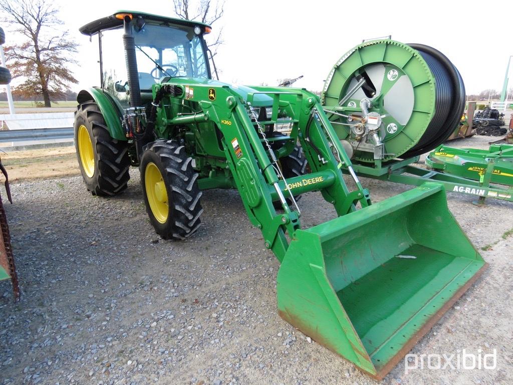 JOHN DEERE 5100E TRACTOR, 101HP, CAB, MFWD, W/H260 LOADER, SN 1LV5100EKGG400830, 568 HRS.
