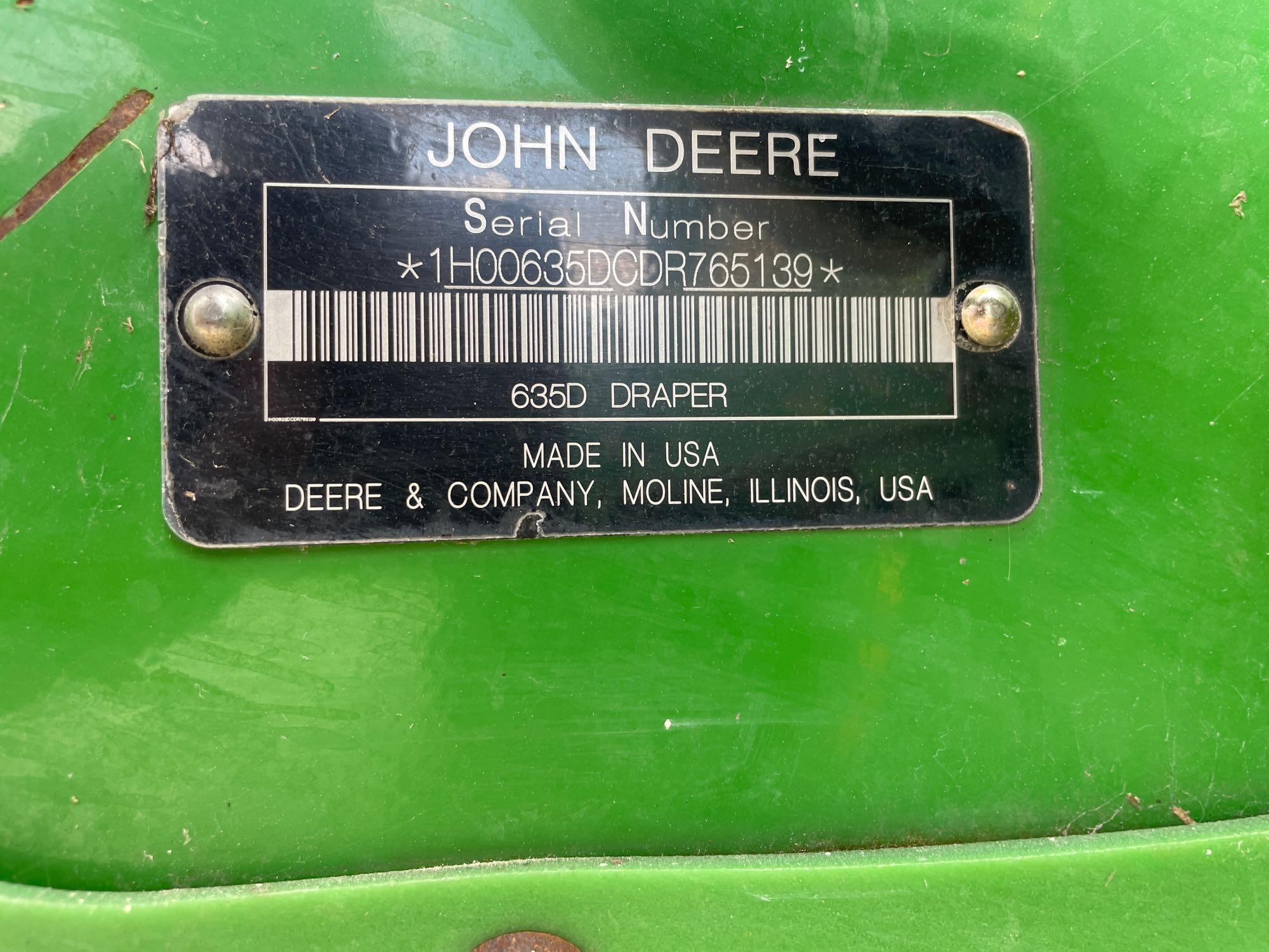 635D JOHN DEERE DRAPER PLATFORM, 2013 YR.