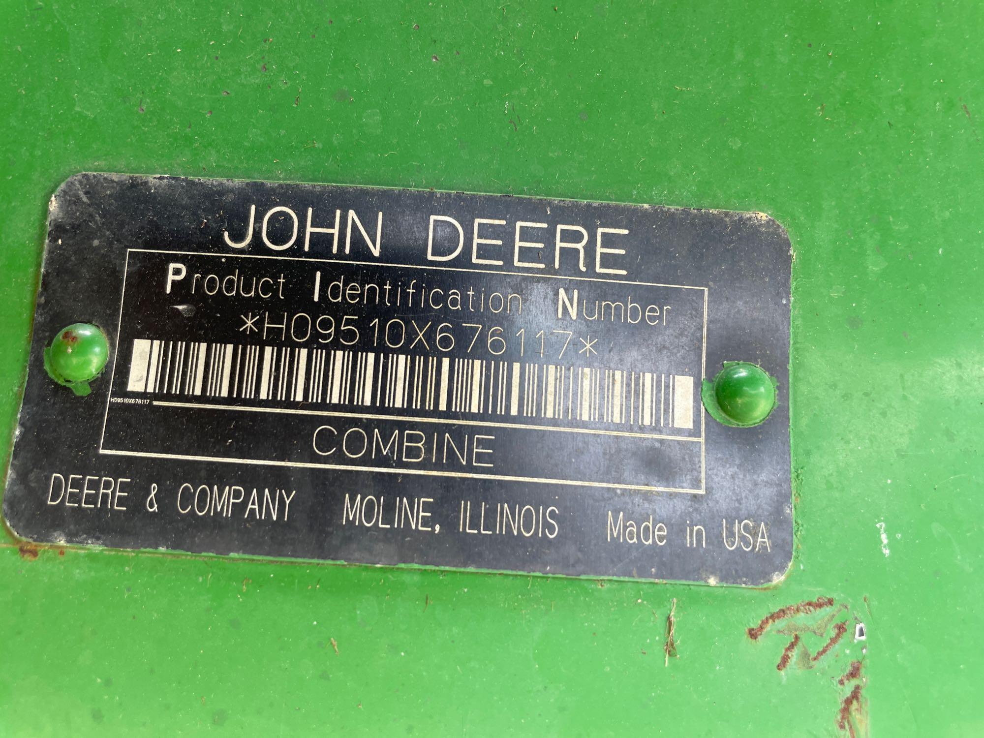9510 JOHN DEERE COMBINE, 1997 YR.