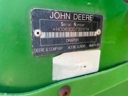 630D JOHN DEERE DRAPER PLATFORM, 2009 YR.