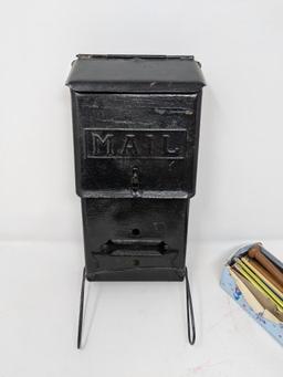 Metal Mail Box and Knitting Needles