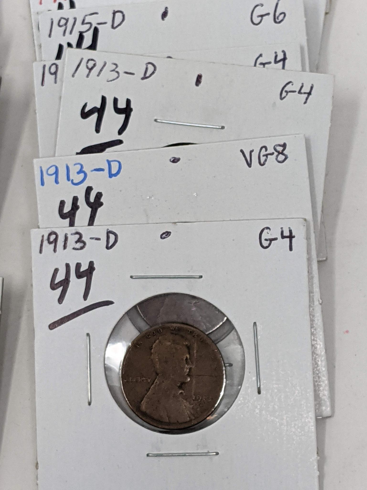 Lincoln Cents (4) 1913D, (3) 15D, 15S, (2) 16D, (5) 16S, (2) 17D, (2) 17S, (3) 18D, (2) 18S (24 Pcs)