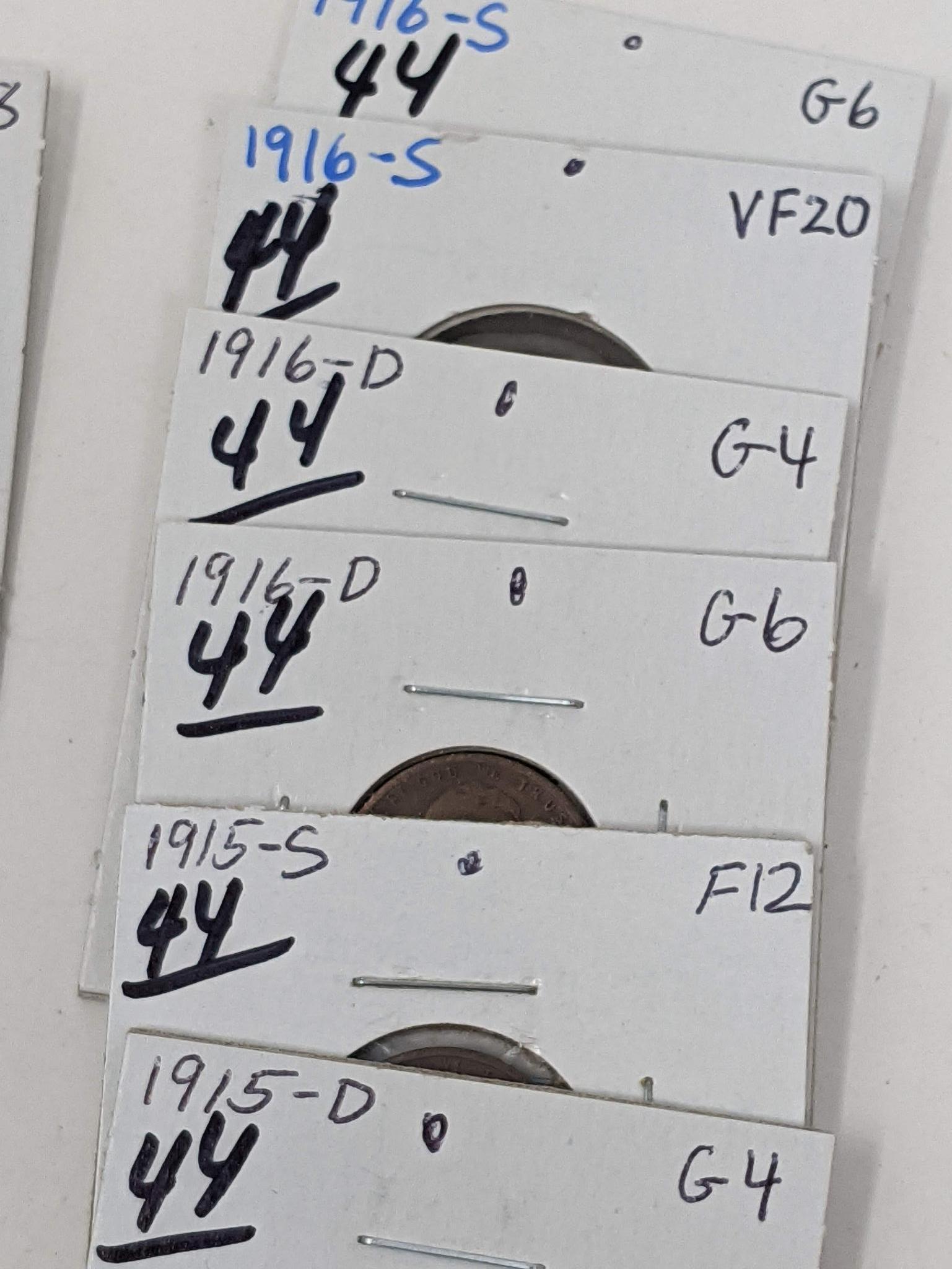 Lincoln Cents (4) 1913D, (3) 15D, 15S, (2) 16D, (5) 16S, (2) 17D, (2) 17S, (3) 18D, (2) 18S (24 Pcs)