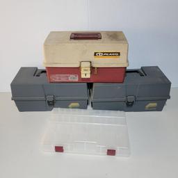 3 Plastic Tackle Boxes and Plastic Case with Dividers