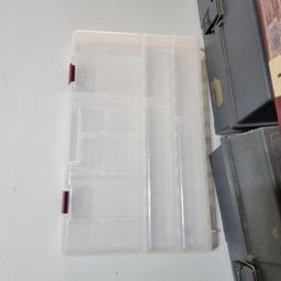 3 Plastic Tackle Boxes and Plastic Case with Dividers