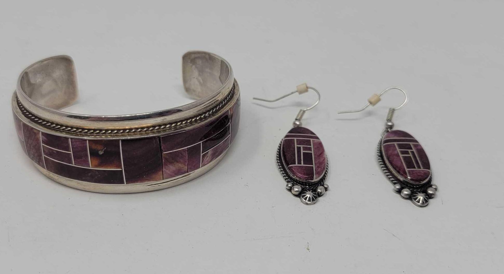 Sterling Cuff Bracelet with Matching Earrings