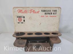 Vintage Bowes Multi-Plast Tubeless Tire Repair Kit Display and Contents