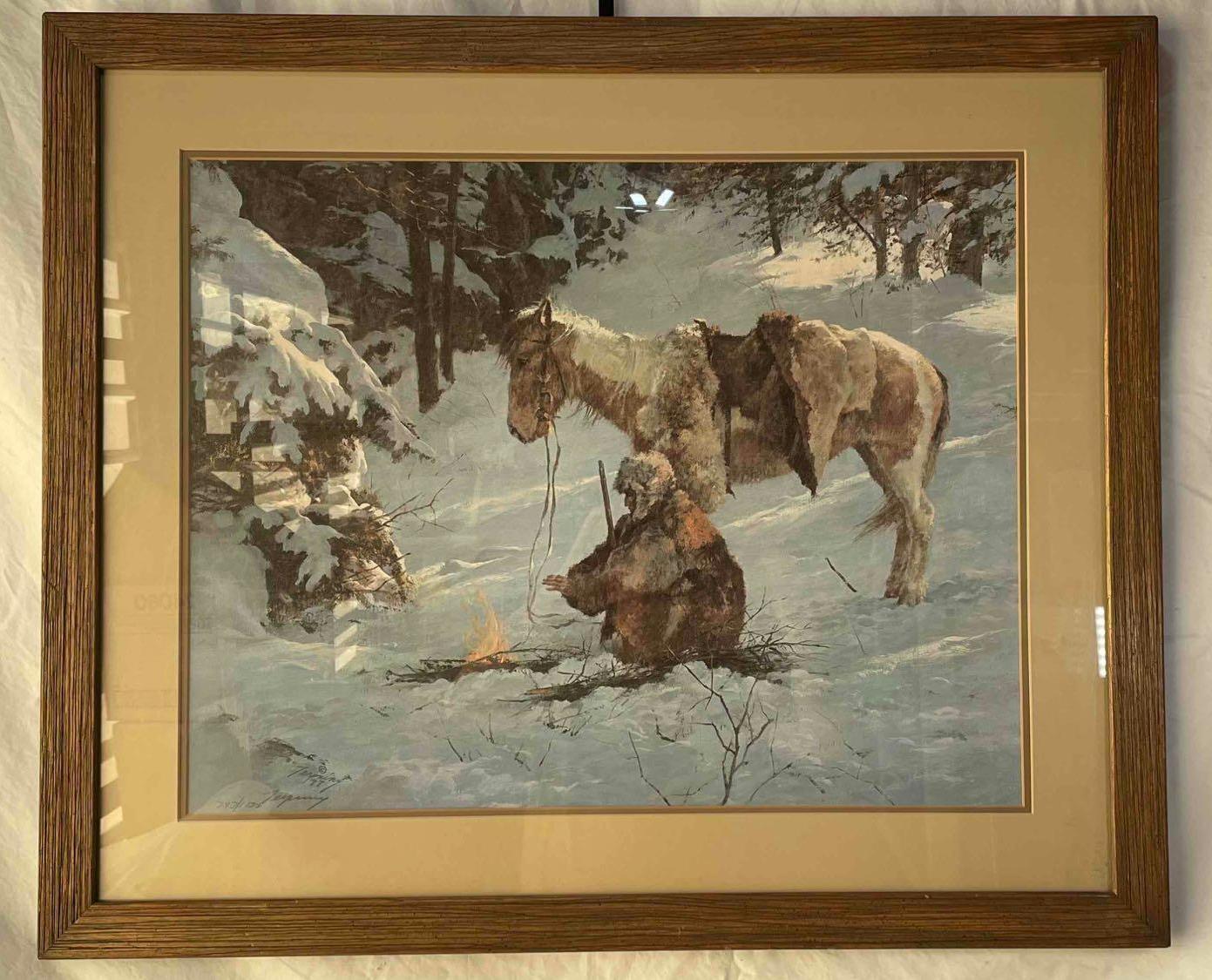 Framed, Signed & Numbered Print "Small Comforts" by Howard Terpning, c. 1977