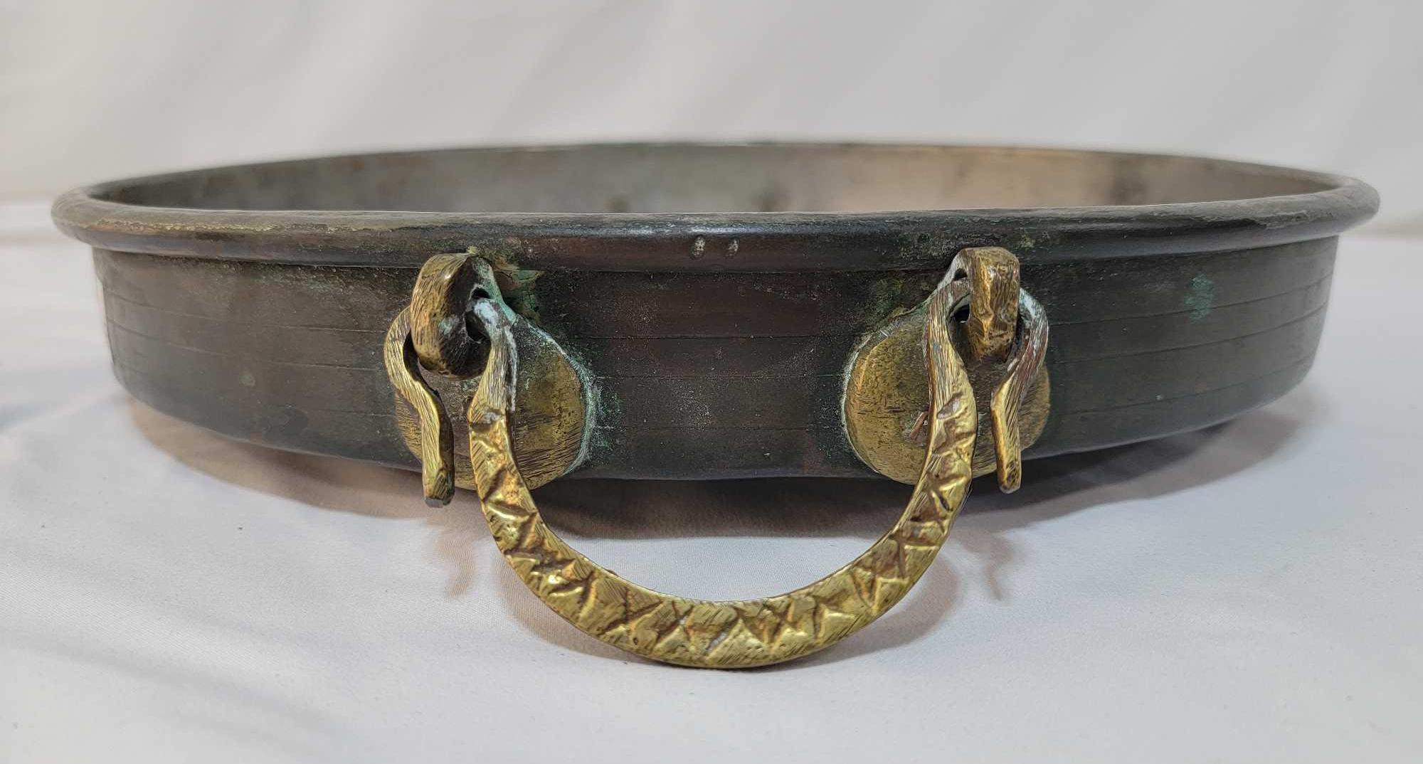 Brass & Copper Pail, Double Handled Tray and Metal Planter