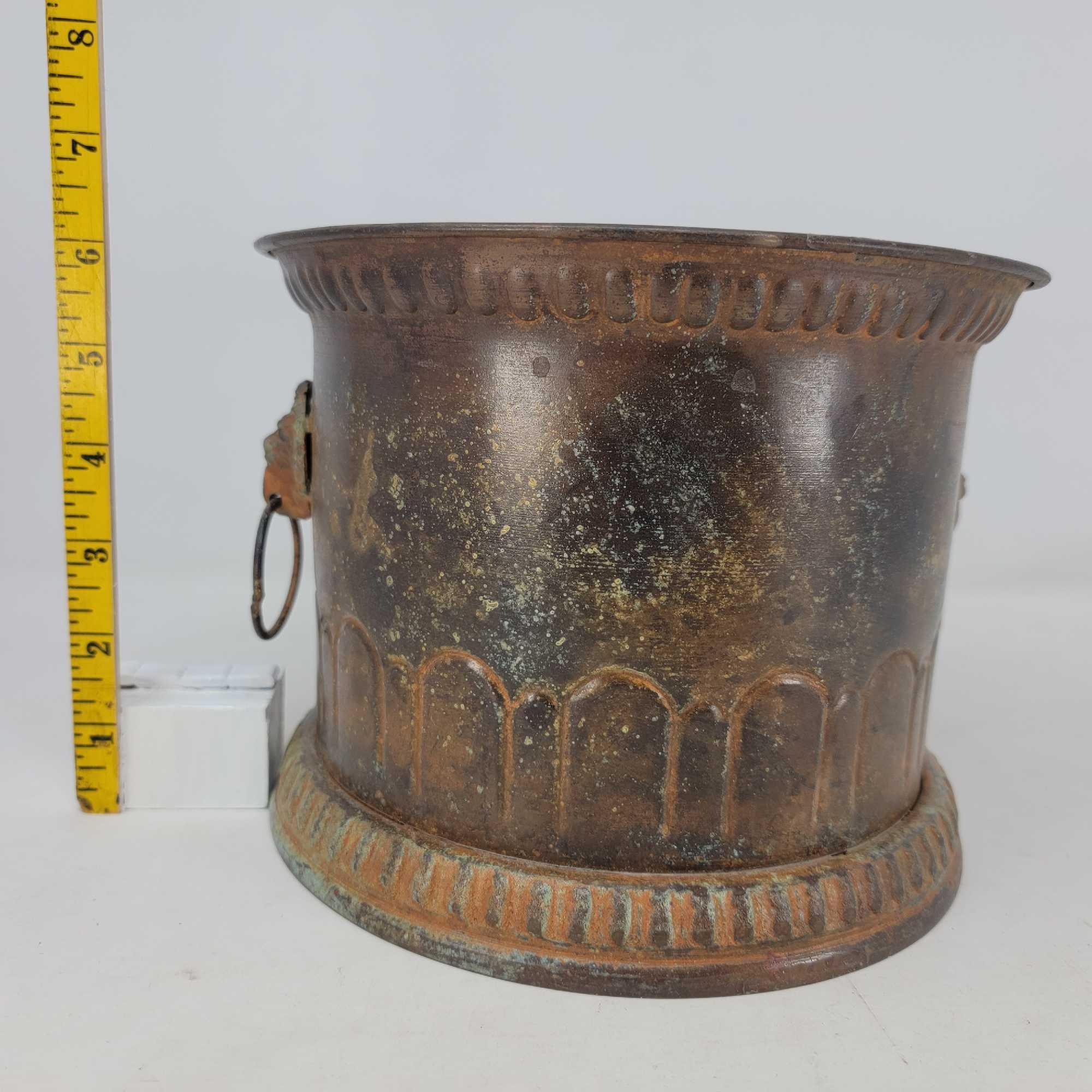 Brass & Copper Pail, Double Handled Tray and Metal Planter