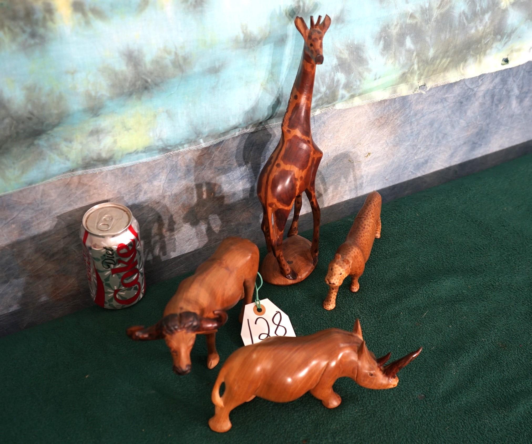 Four African Hand Carved Wood Animals