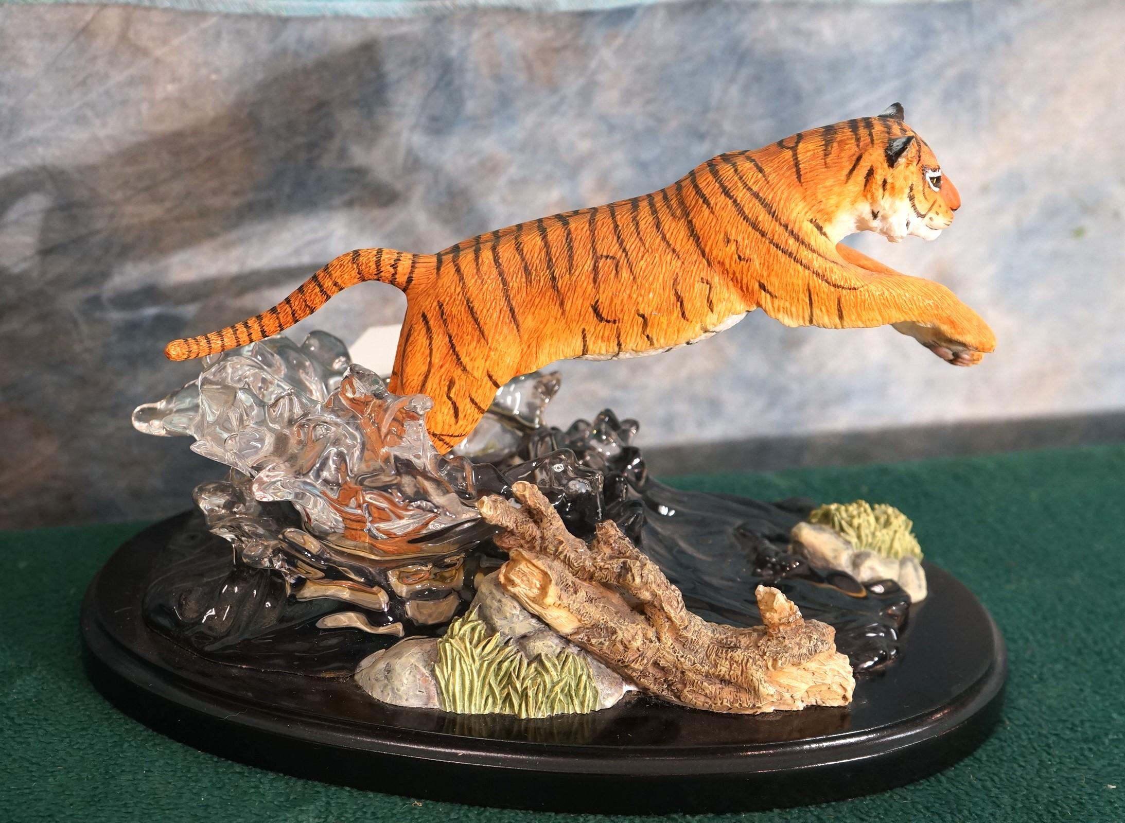 Beautiful Resin Tiger on Glass Base