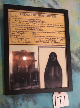 Framed Copy of a Old Historic Wild West Prostitution License