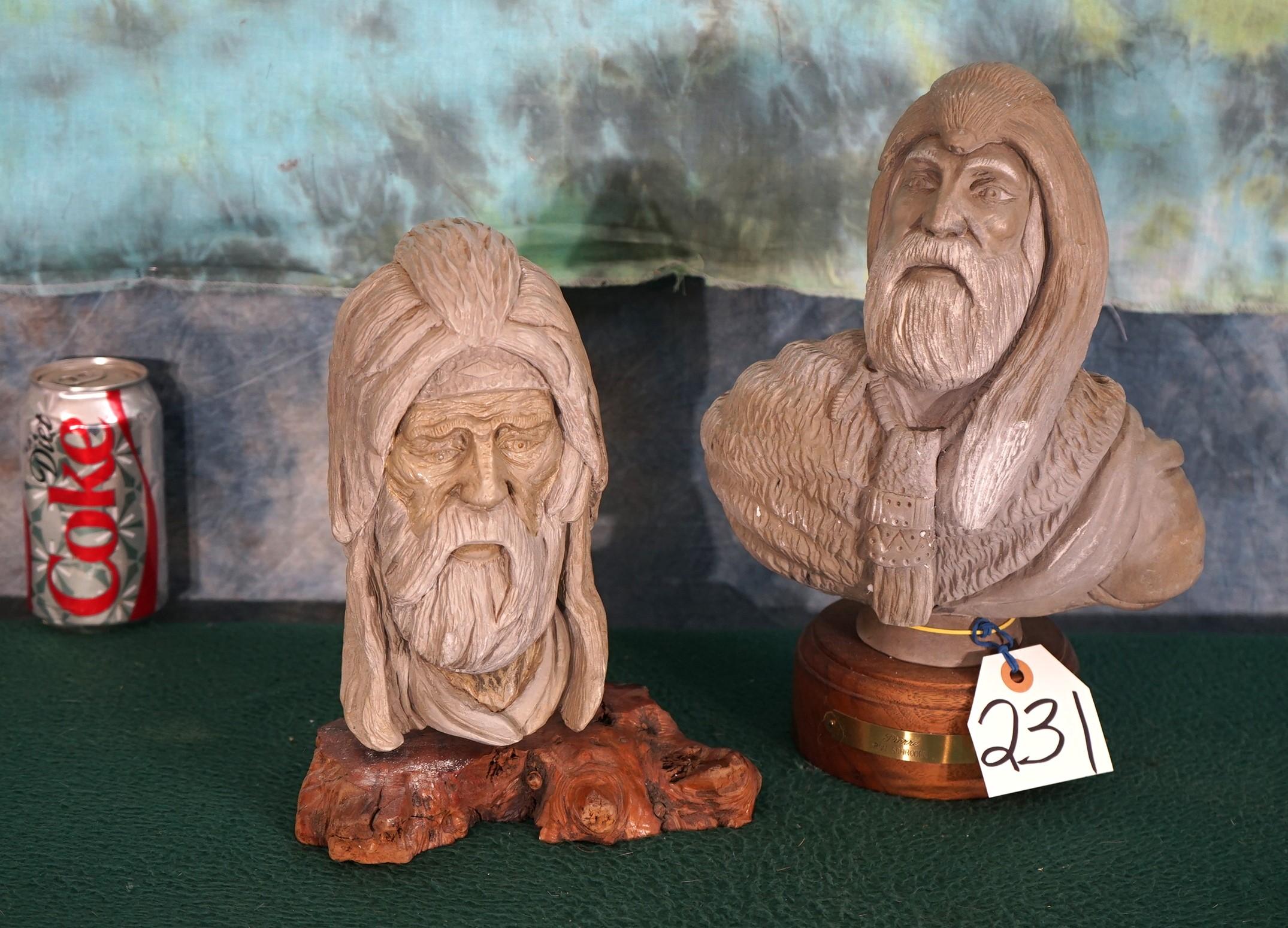 Pair of Mountain Man Soapstone Head Bust