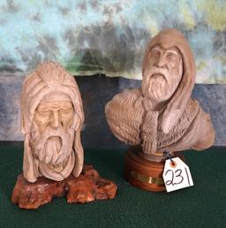 Pair of Mountain Man Soapstone Head Bust