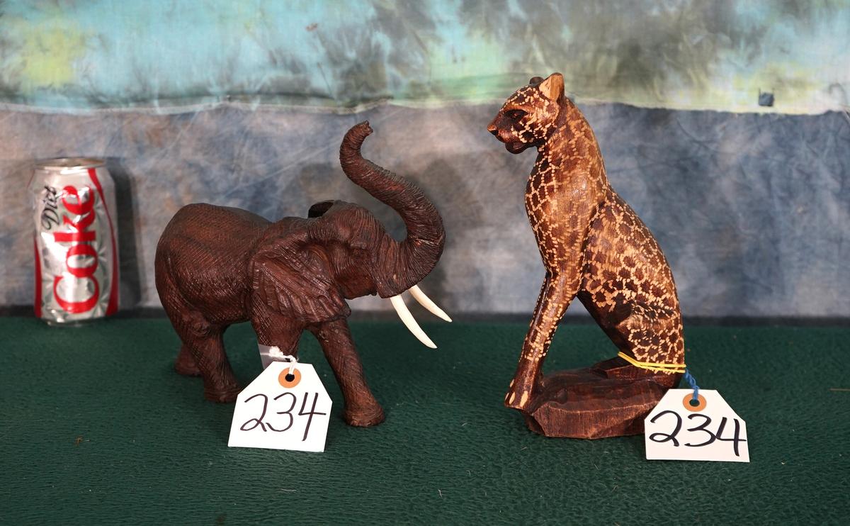 Pair of Hand Carved Wooden African Animals