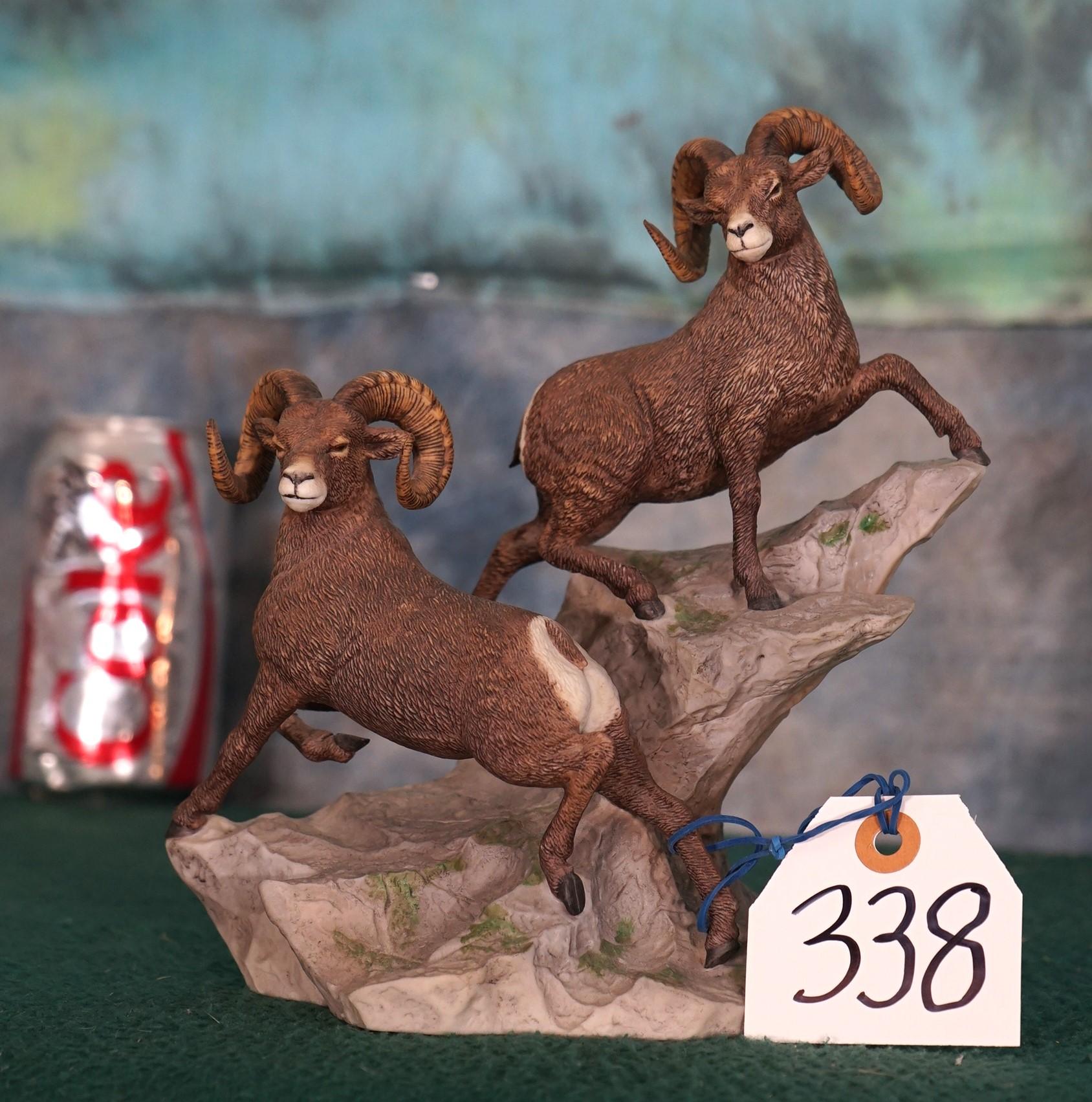 Porcelain Statue of a Pair of Rocky Mountain Bighorn Rams