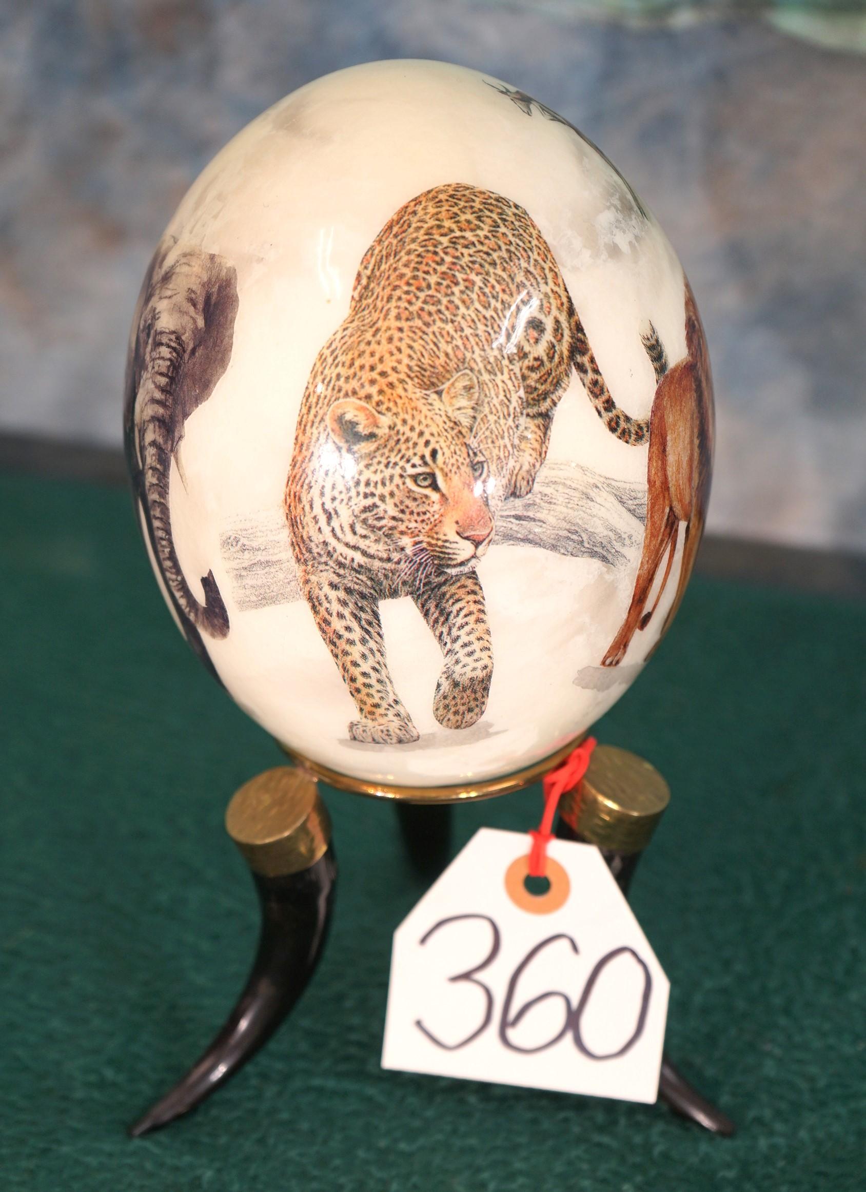 Ostrich Egg on Stand with the African Big Five Game Animals Painted on it