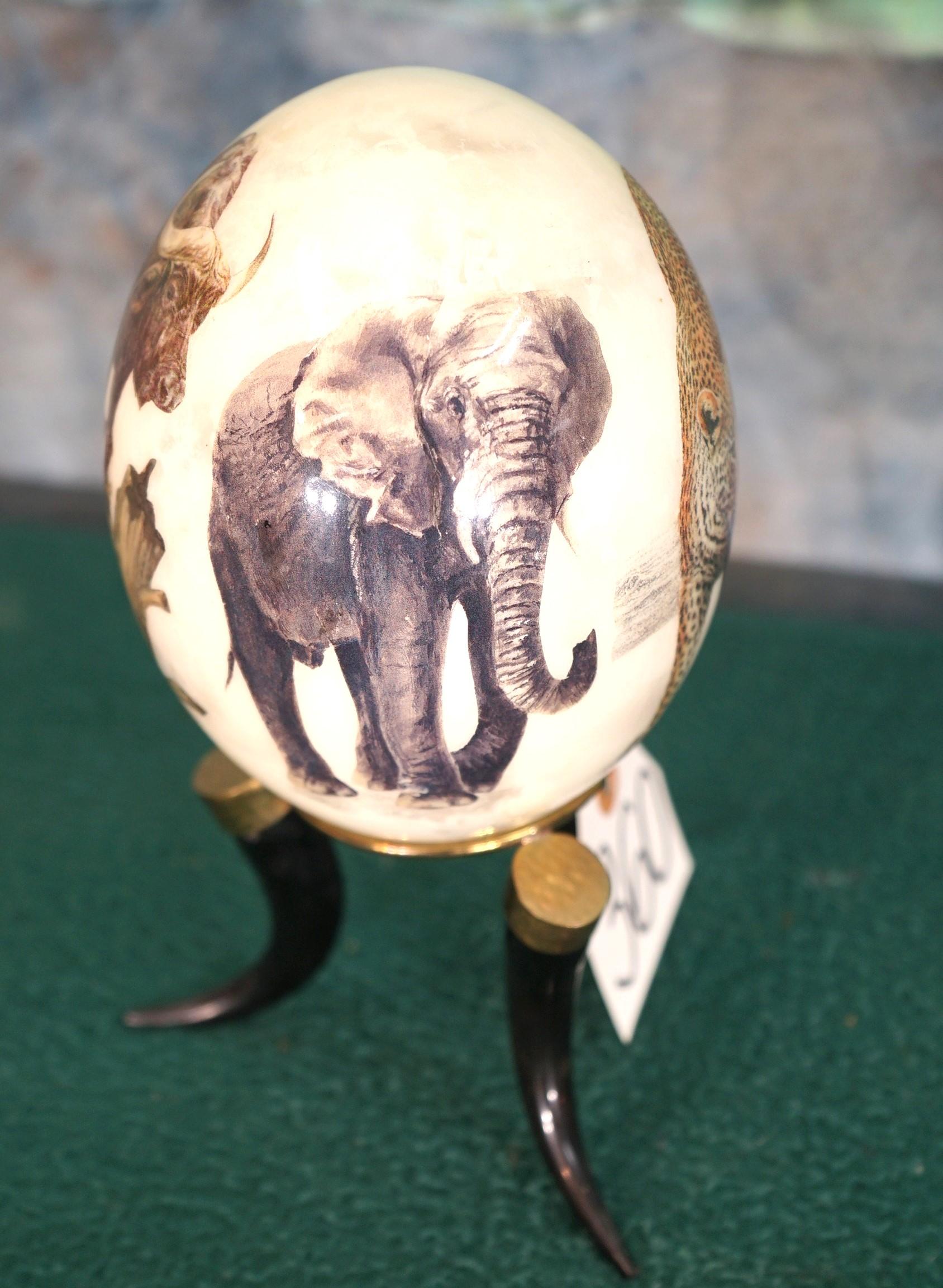 Ostrich Egg on Stand with the African Big Five Game Animals Painted on it