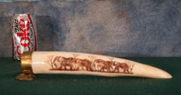 Scrimshawed Hippo Tusk Decor