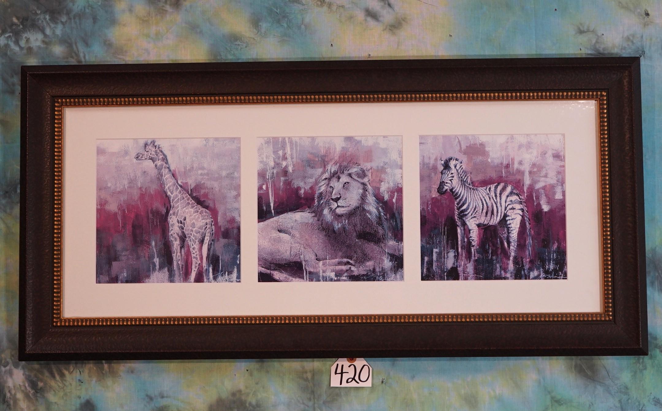 Giraffe, Lion, & Zebra Framed Print