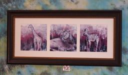 Giraffe, Lion, & Zebra Framed Print