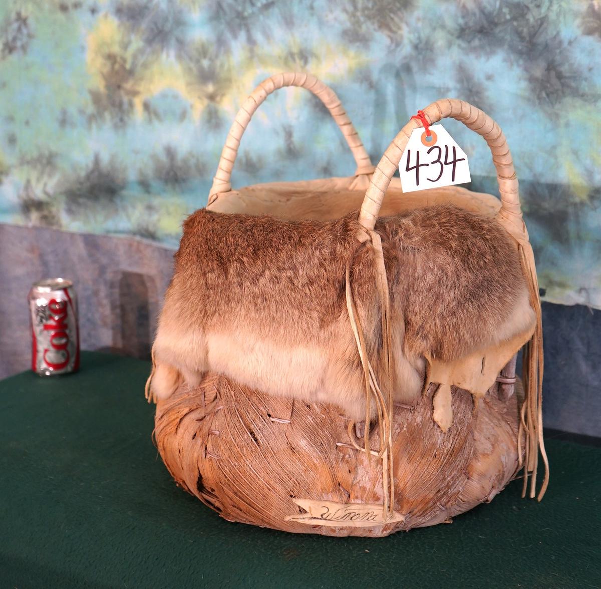 Native American Handmade Rabbit Skin Basket