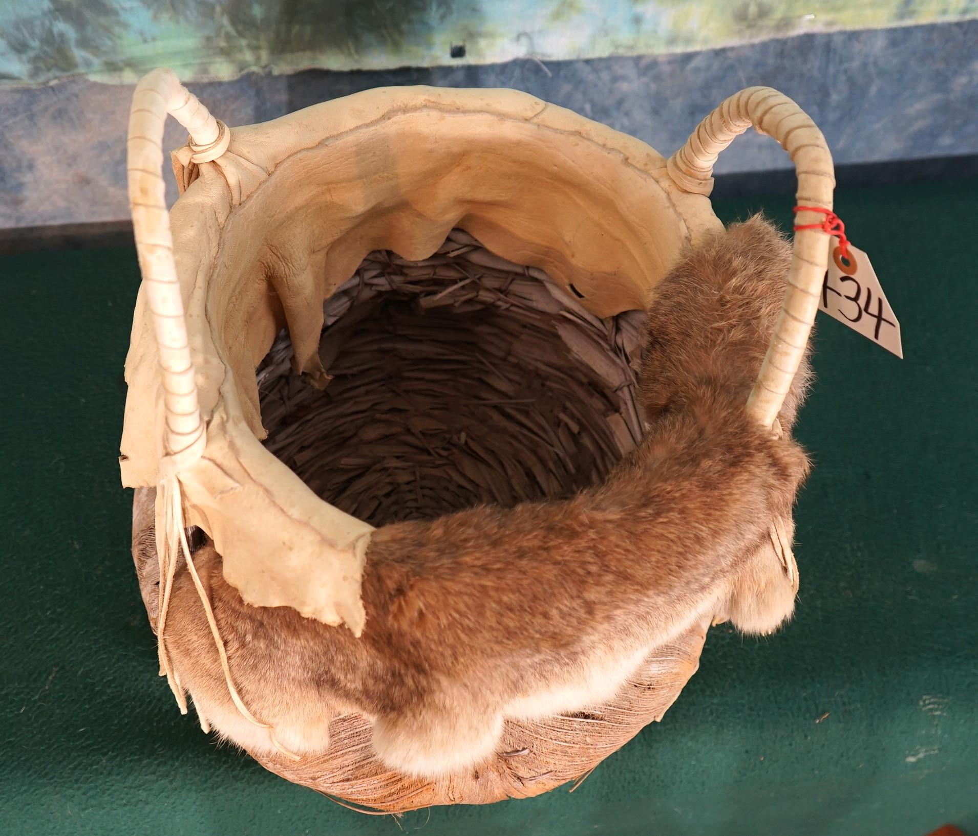 Native American Handmade Rabbit Skin Basket