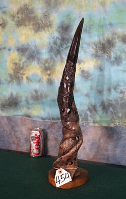 Carved African Eland Horns on Stand