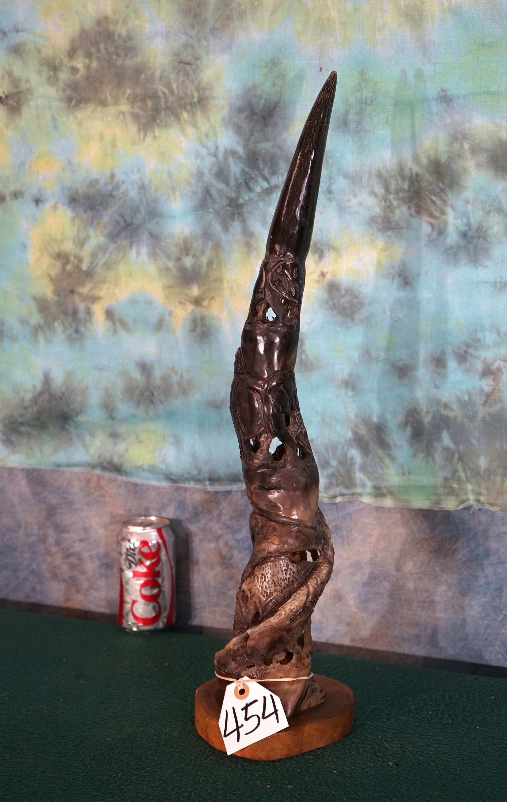 Carved African Eland Horns on Stand