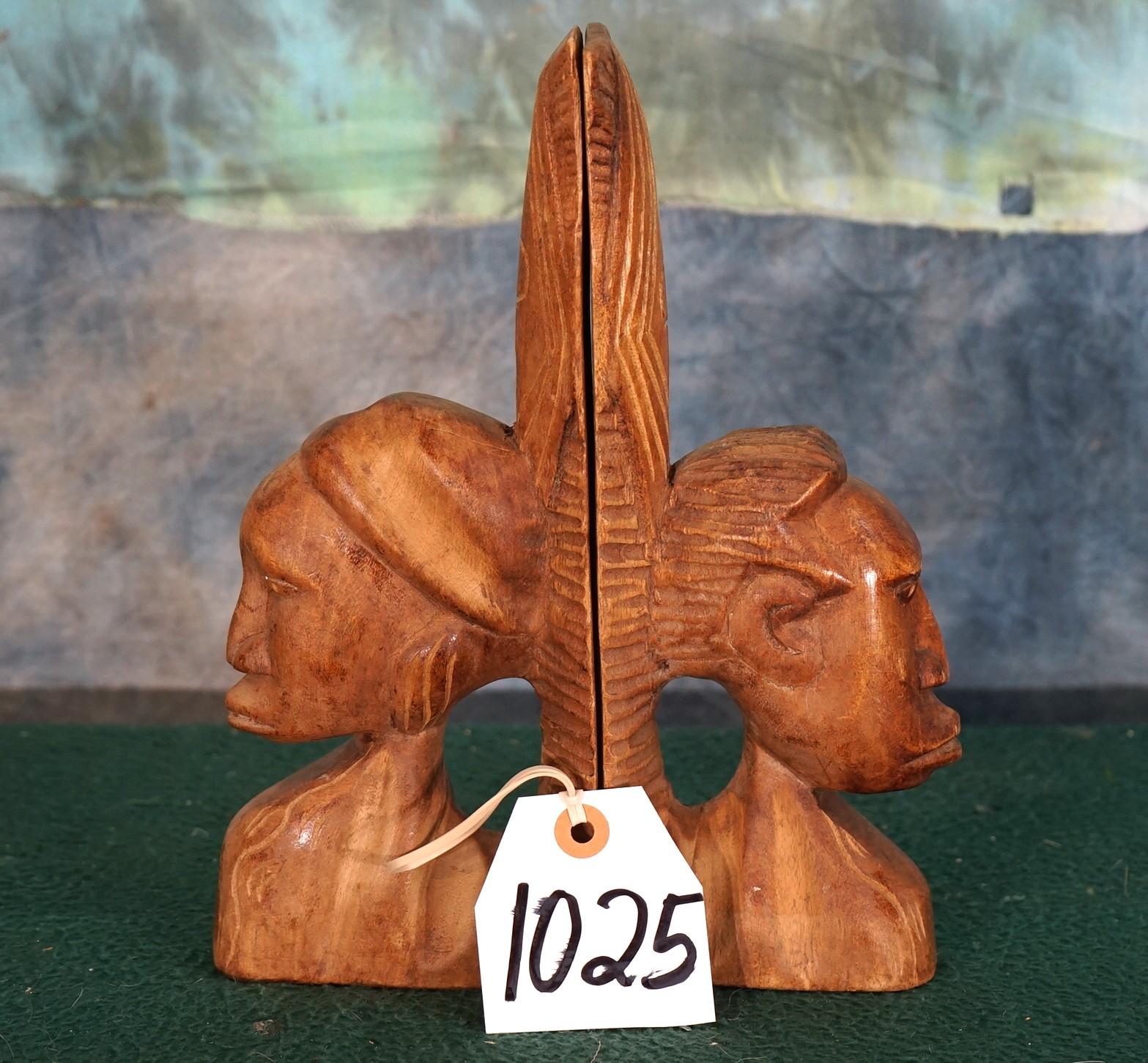 African Wood Carved Bookends