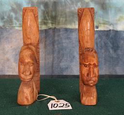 African Wood Carved Bookends