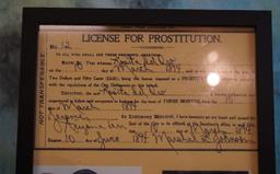 Excellent Framed Copy of Wild West Prostitution License