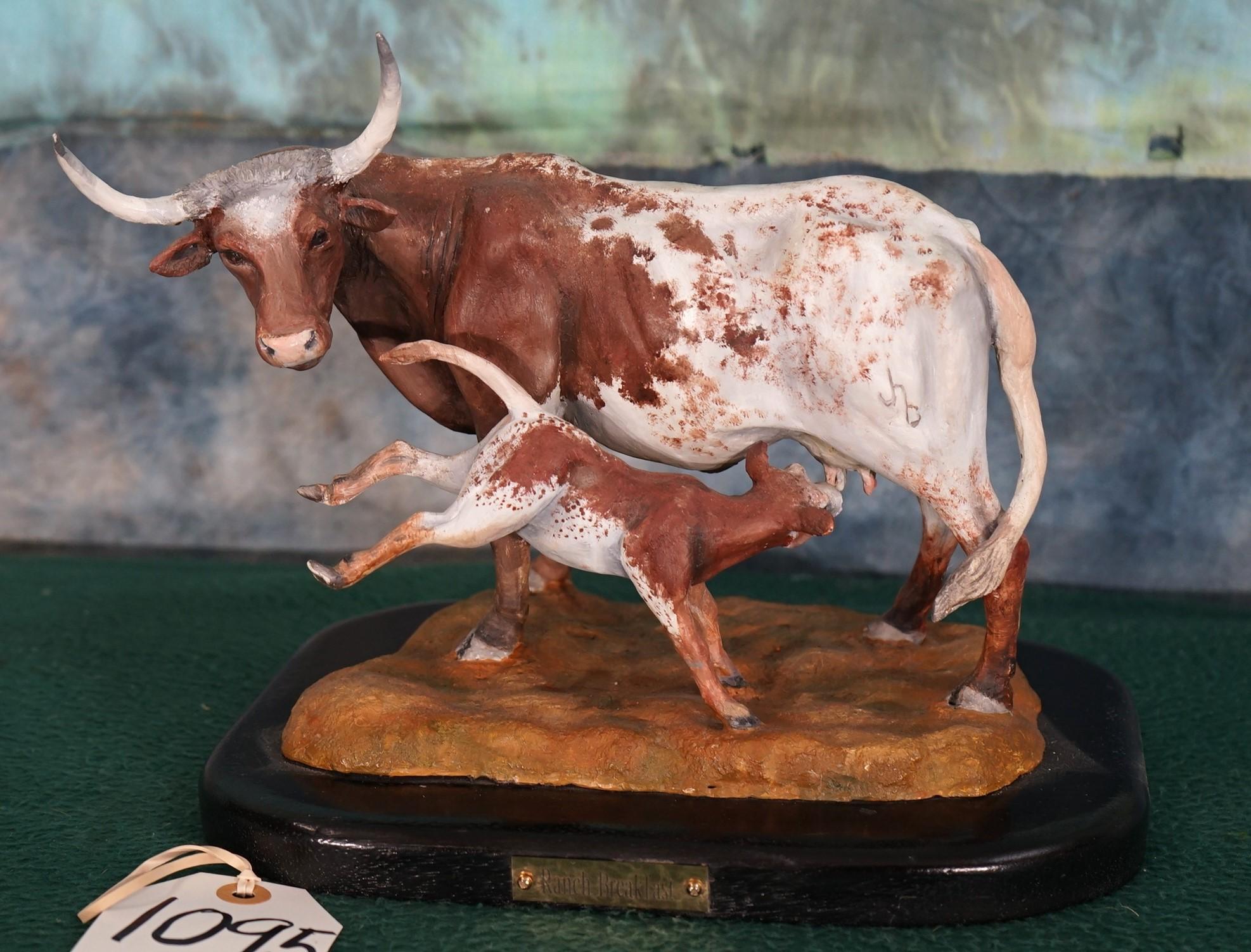Bronze Longhorn Cow with Calf called "Ranch Breakfast", by Capt. John Brandt