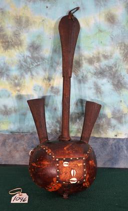 Rare African Chordophone "Harp" Handmade from Wood, Calabash, and Python Skin