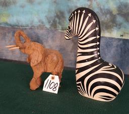 African Wood Elephant & Zebra Table Decorations