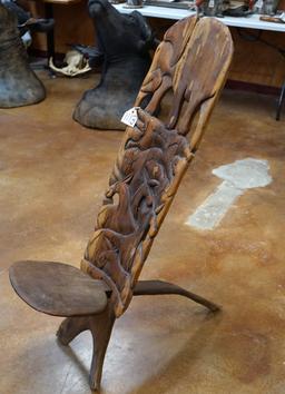 Two Piece Wood Carved African Kings Chair