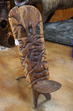 Two Piece Wood Carved African Kings Chair
