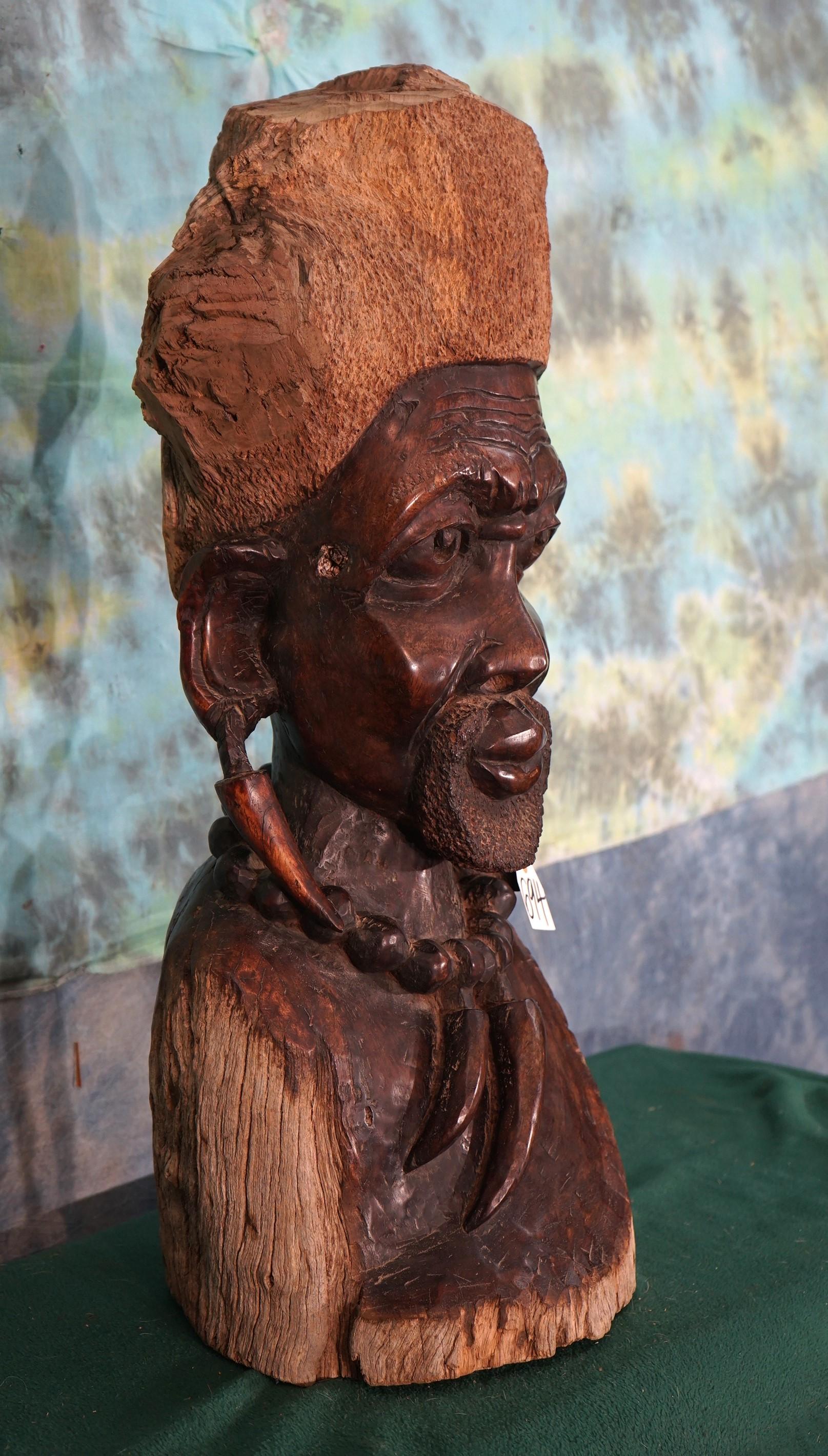 African Hand Carved Native Man Ironwood Head Bust Statue