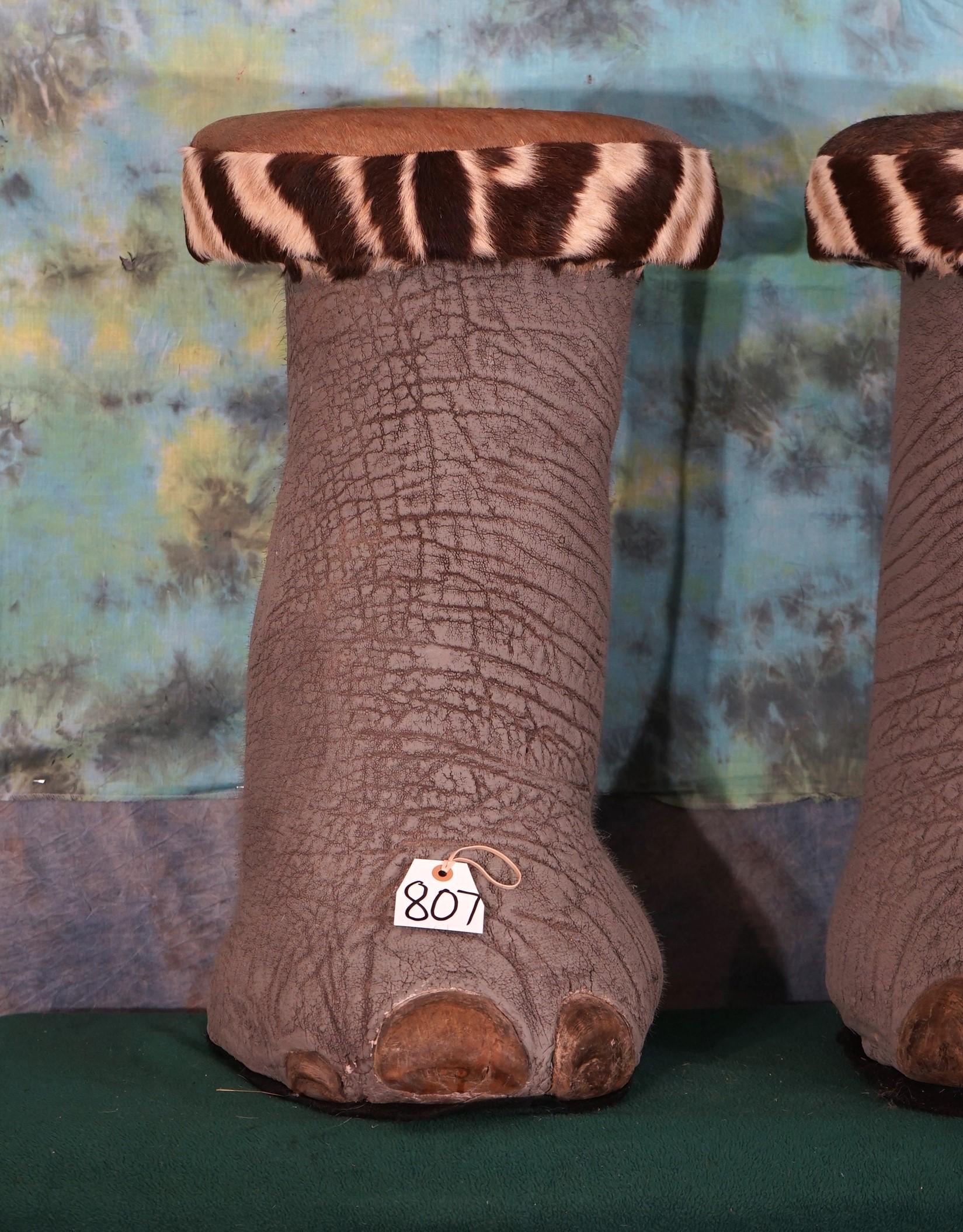 Pair of African Elephant Footstools with Zebra Skin Tops Taxidermy **U.S. Residents Only!**