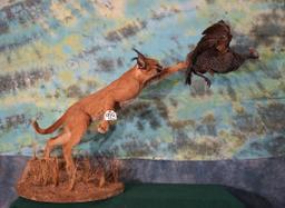 African Caracal Cat with Speckled Guinea Fowl Full Body Taxidermy Mounts