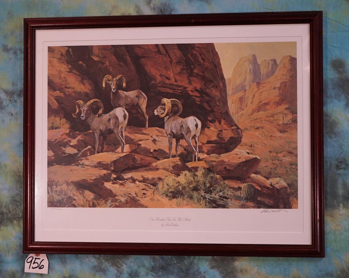 Framed Desert Bighorn Sheep Print "One hundred ten in the Shade" by Ken Carlson