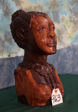 African Woman Head Bust Wood Carving