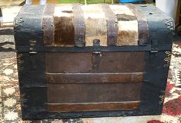 Old Circa 1910-20's Steamer Trunk Antique with African Skins Decor