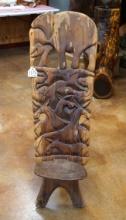Two Piece Wood Carved African Kings Chair