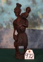 African Woman with Children Wood Carved Statue